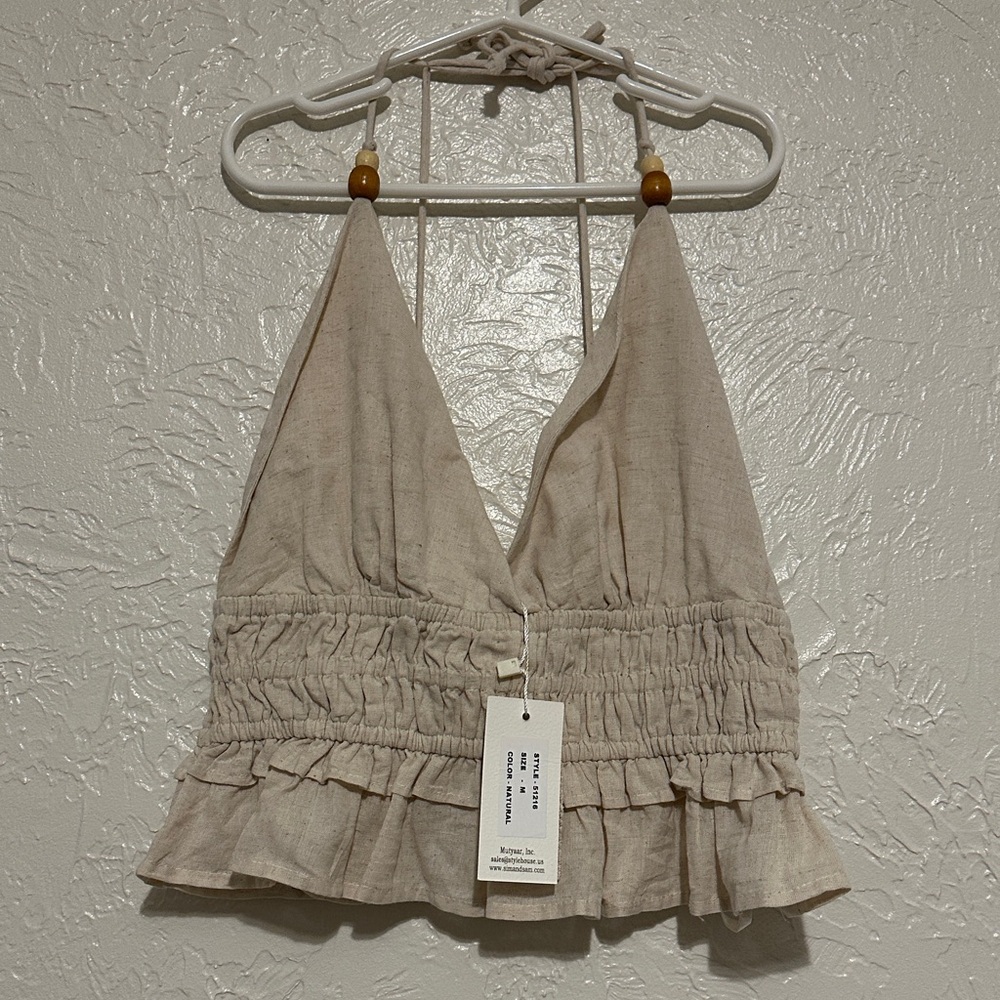 Beige Halter Crop Top